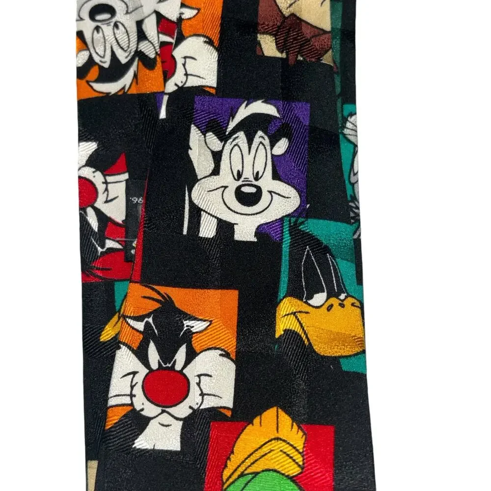 Looney Tunes Mania Silk Tie Colorful Bugs Bunny Taz Daffy Martian Vintage